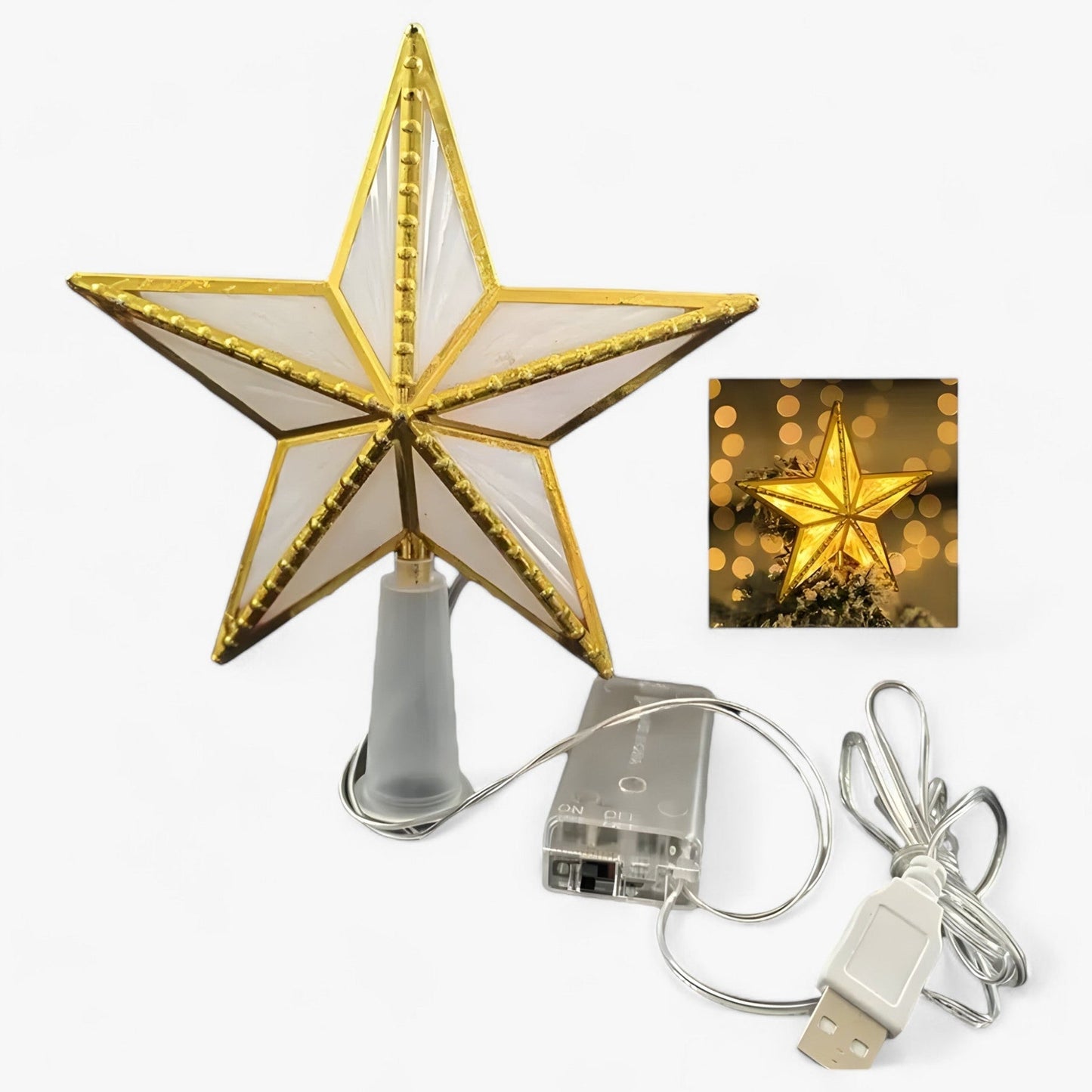 StarGlitter - LED-stjerne med fem prikker juletre